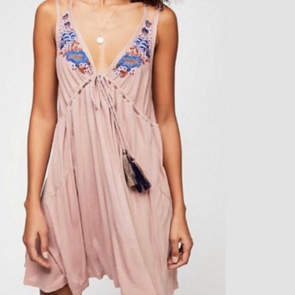 SOLD- FREE PEOPLE Dusty Mauve Lovers Mini Dress - Picture 1 of 8